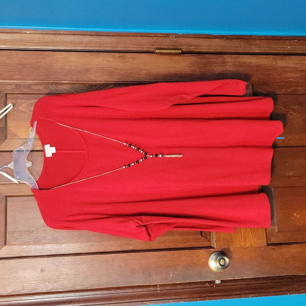 Red sweater with necklace